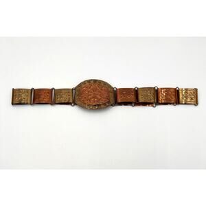 Vintage Brass Copper Wide Link Belt Statement Embossed Floral Boho Western Y2K